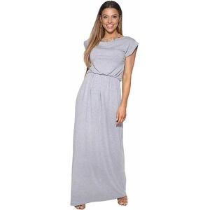 Krisp Grey Cap Sleeve Elastic Waist Maxi Dress Size 12 Viscose Blend